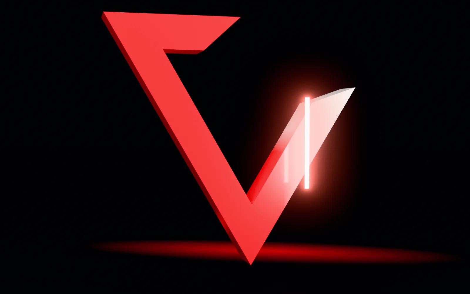 A vertical beam of light crosses the mark and everything it passes turns red.